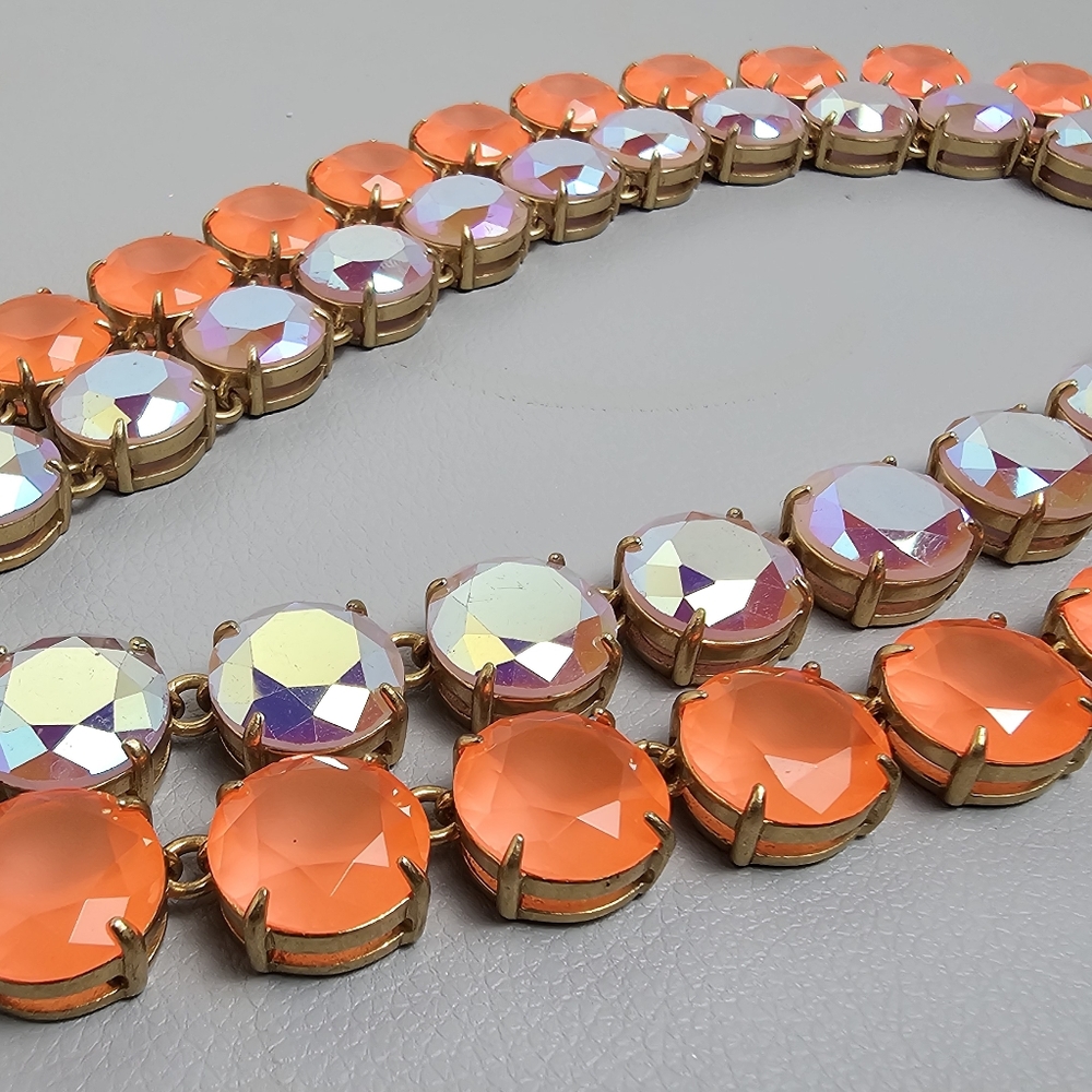 [J. Crew] Layered Statement Necklace Aurora Borealis Iridescent & Orange Stones - Picture 12 of 16